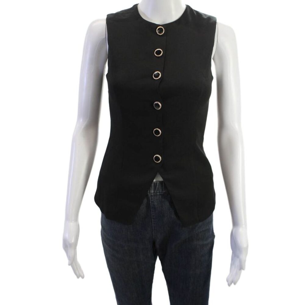 SNDYS. Women Sleeveless Button-Up Top Black Round Neck Size 2XS